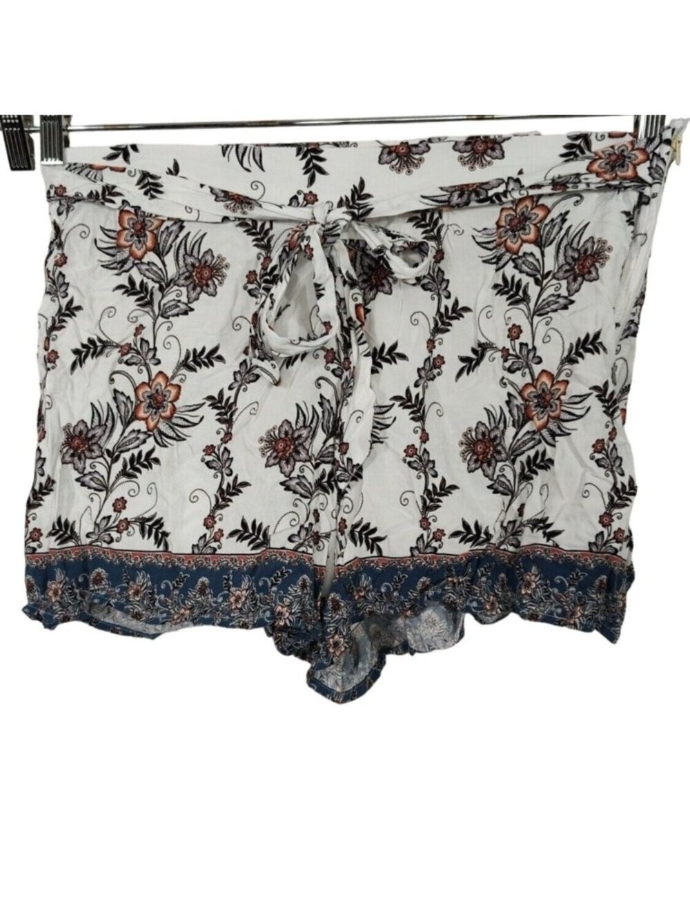 Charlotte Russe Short Shorts Women Size L White Multicolor Floral Tie Front